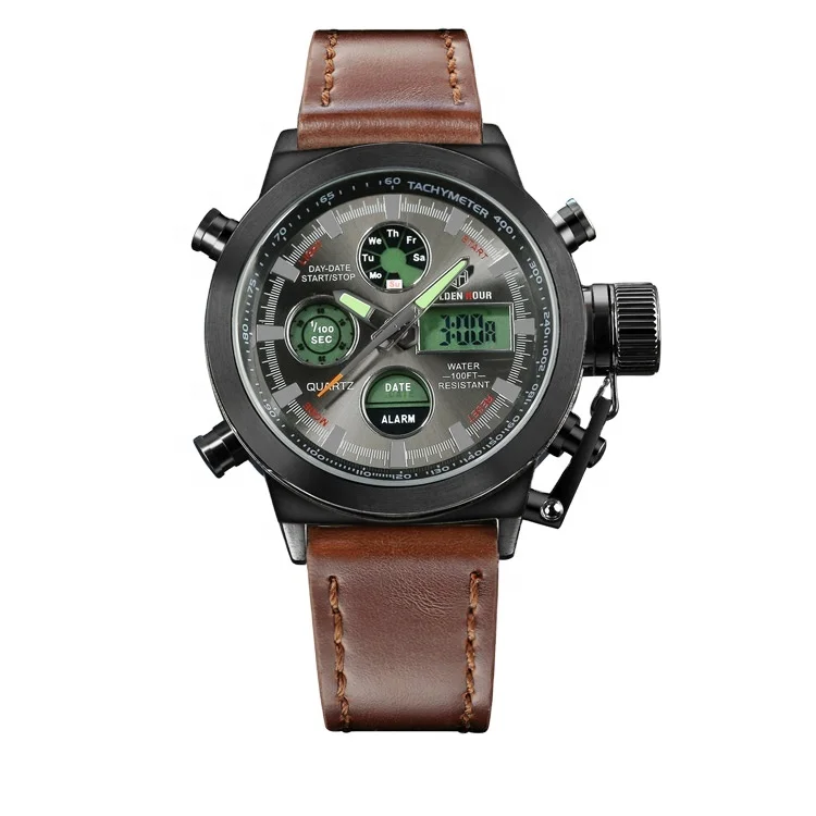 

GOLDENHOUR GH103 Mens Sports Quartz Watches Top Brand Luxury Leather Strap Male Watches Men