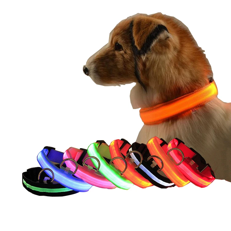 

Cat Nylon LED Pet Dog CollarNight Safety Flashing Glow In The Dark Dog LeashDogs Luminous Fluorescent Collars Pet Supplies