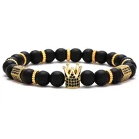 

Wholesale Black Onyx Bead Bracelet With Stretch Crown Charm 18K Gold Men Bracelet