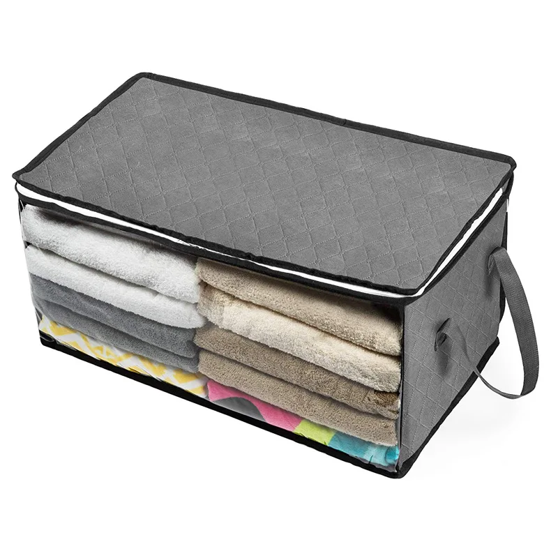 

ZQ13 Non Woven Fabric Bedding Organizer Blankets Folding Blanket Quilt Large Clear Zipper Clothes Storage Bag, As pic