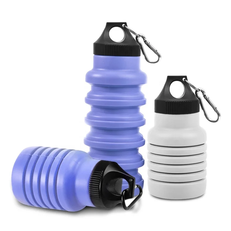 

Fitness outdoor sports water bottle folding silicone material portable, Blue