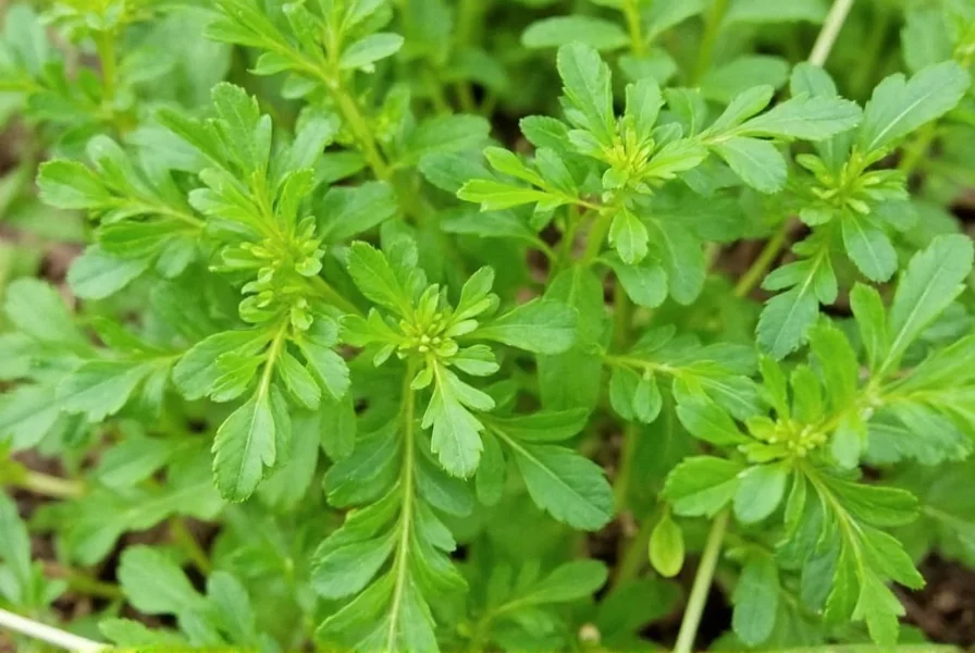 Coriander seedlings growing in garden bed with healthy green leaves