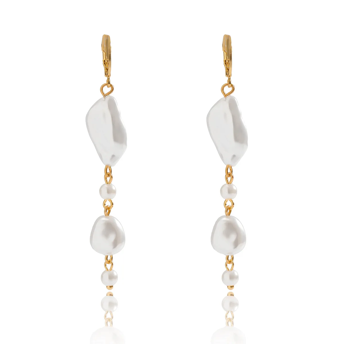 

Retro Golden Palace Style Irregular Pearl Tassel Earrings Earrings Long Metal Chain Pearl Earrings, Gold