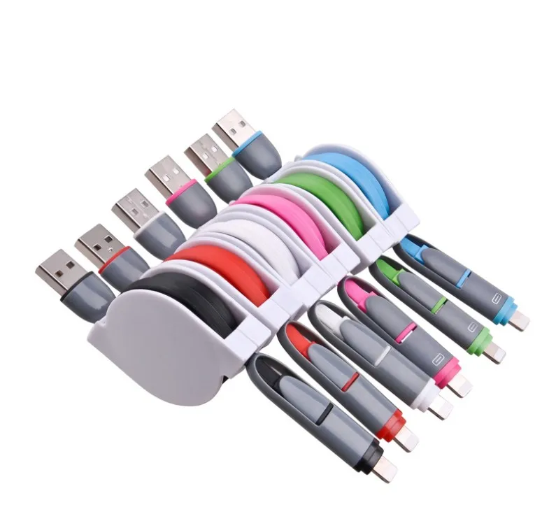 

CSLZ Retractable 2 in 1 Micro Charger USB Cable Charge Noodle Flat 1m Microusb For IPhone 6 6s for V8 Android