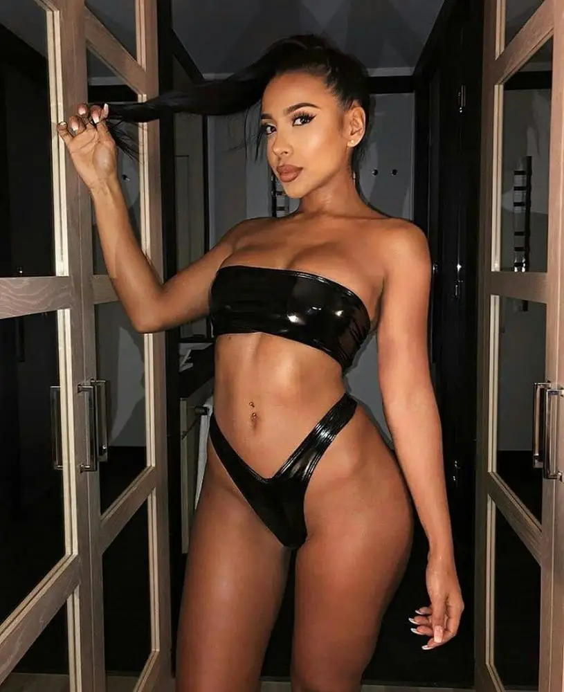 

2020 New Arrivals two pieces hot sexy PU leather design bikini ladies swimwear