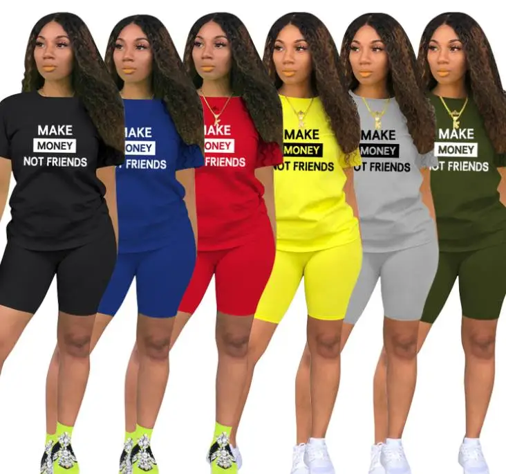 

summer shorts set women two piece clothing outfits clothes womans t shirts shorts make money not friends suits