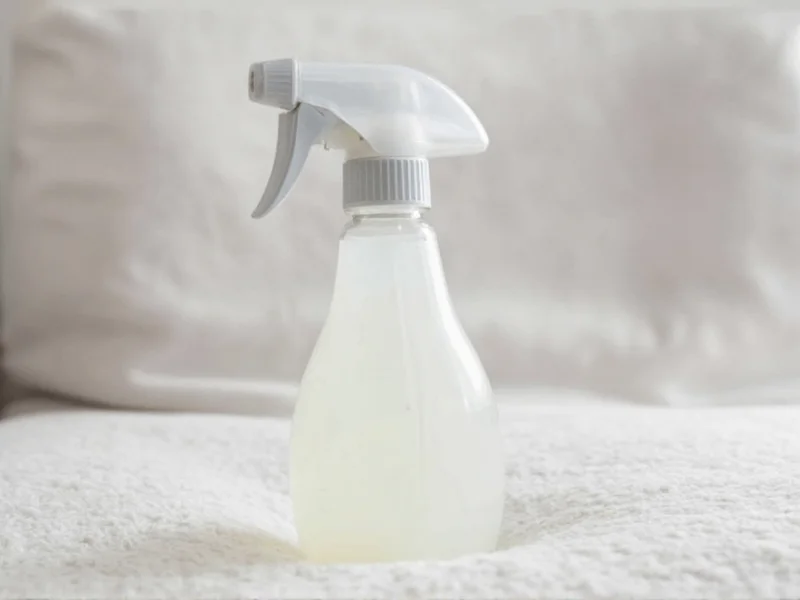 White vinegar solution in spray bottle for carpet cleaning