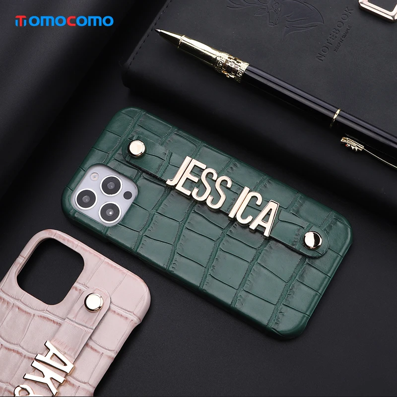 

Dropship Name Luxury Crocodile Leather Phone Case For iphone 11 12 Pro Max Mini 7 8 Plus X XR XS Max Diamond Metal Letters Cover