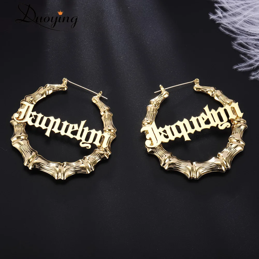 

Fashion Exaggerated Personalized Bamboo Name Earrings Custom Gold hoop Earrings designs for women, Gold/rose gold/silver