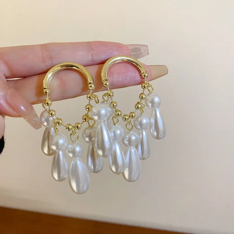 

Aretes De Mujer Pearl Earrings French Retro Gold Plated Luxury Drop Earrings For Women Jewelry wholesale
