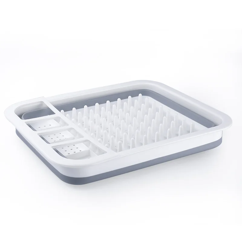 

Kitchen Multifunction Collapsible Dish Drying Rack with Drain Board Foldable Dinnerware Basket Collapsible Dish Rack, White+gray