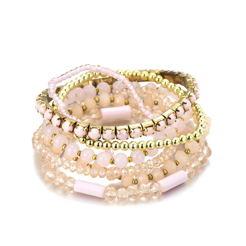 

Ruigang Colorful Bohemian Resin Crystal Rhinestone Multilayer Boho Bead Bracelet, Picture shows