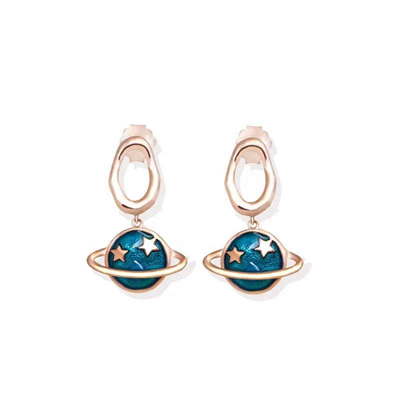 

925 silver fantasy planet earrings, Rose gold