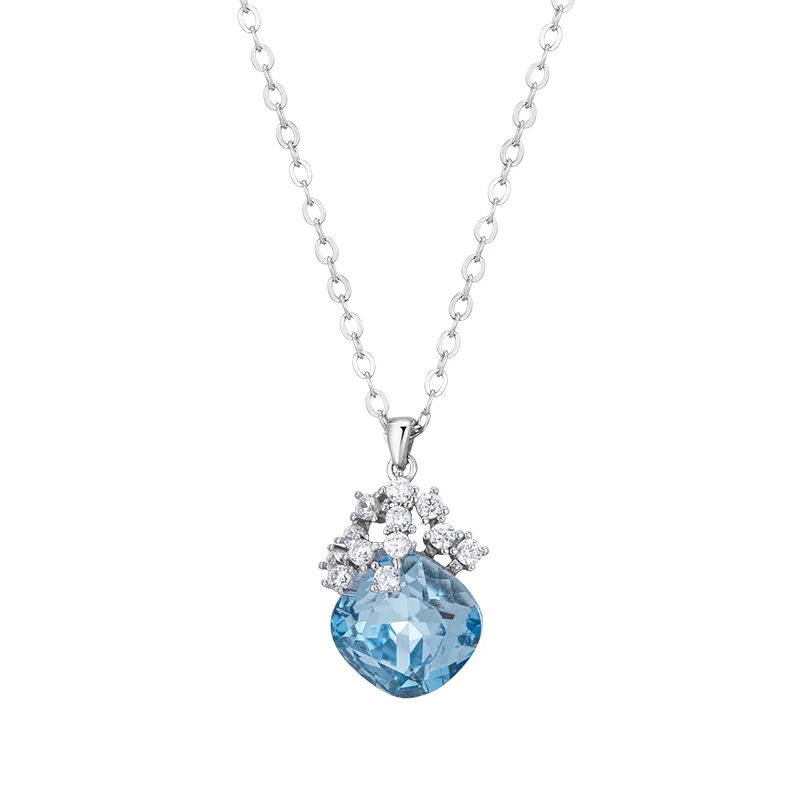 

manufacturer custom fashion blue rhinestone 925 sterling silver necklace for women