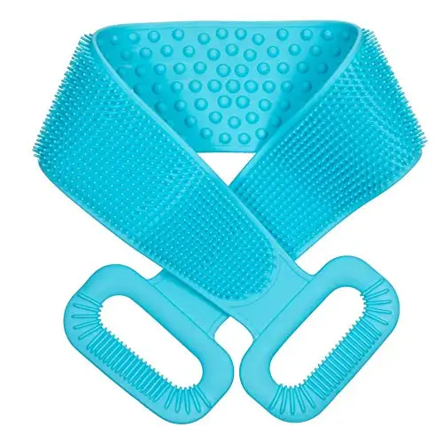 

Back Cleaning Exfoliating Shower Strap Silicone Body Scrubber Bath Shower Belt with Soft Brush Bristle and Massage Dots shower