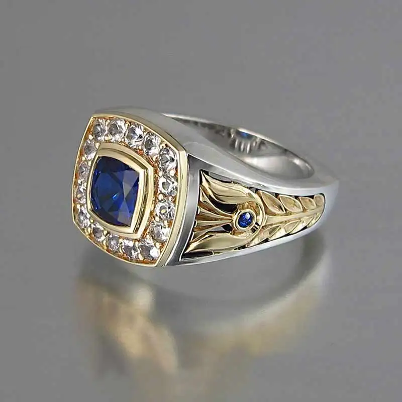 

CAOSHI New Mens Ring Gold Silver Tone With Blue CZ Stone Male Jewelry Engagement Wedding Rings for Men