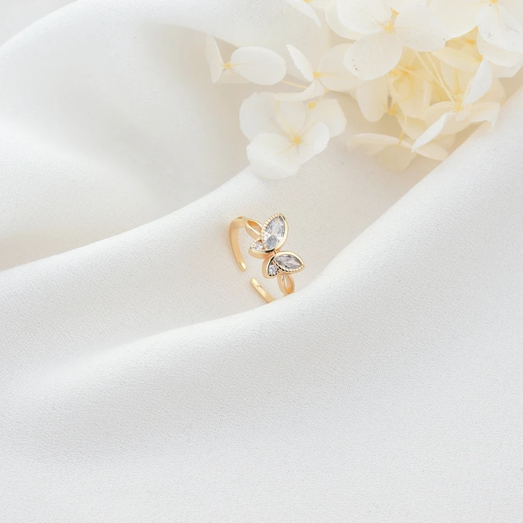 

Fashion Design 14K Gold Plated Inlaid Zircon Butterfly Shape Open Adjustable Ring