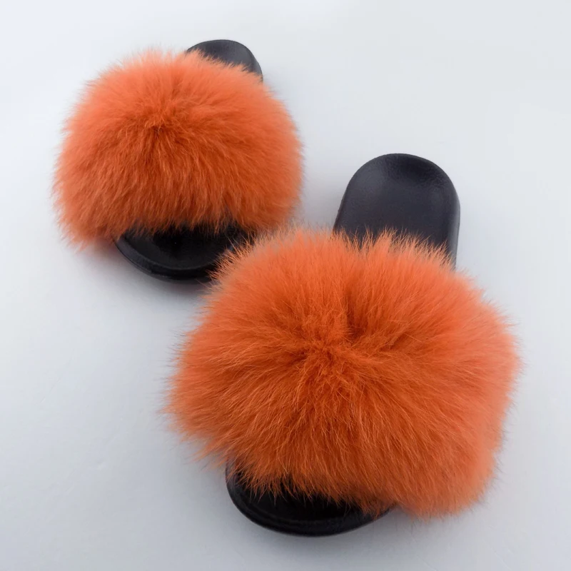 

With Low Price High Quality Custom Real Fox Fur Slippers, 11 color