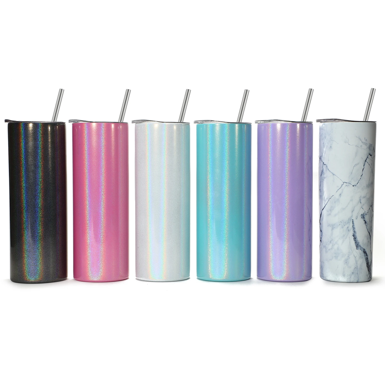 

2021 ready to ship glitter sublimation blanks 20oz 600ml double wall straight stainless steel skinny tumbler with lid and straw, Customized color, sublimation, glitter