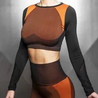 

New yoga clothing suit fitness long-sleeved tight-fitting seamless high waist yoga pants set