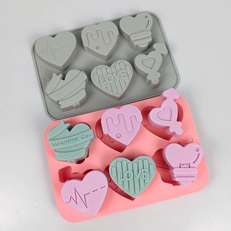 

Early Riser Creative 6 Cavity Heart Silicone Soap Mold Scented Candles Mouldings Cake Tools for Chocolate Ice tray Jelly Making