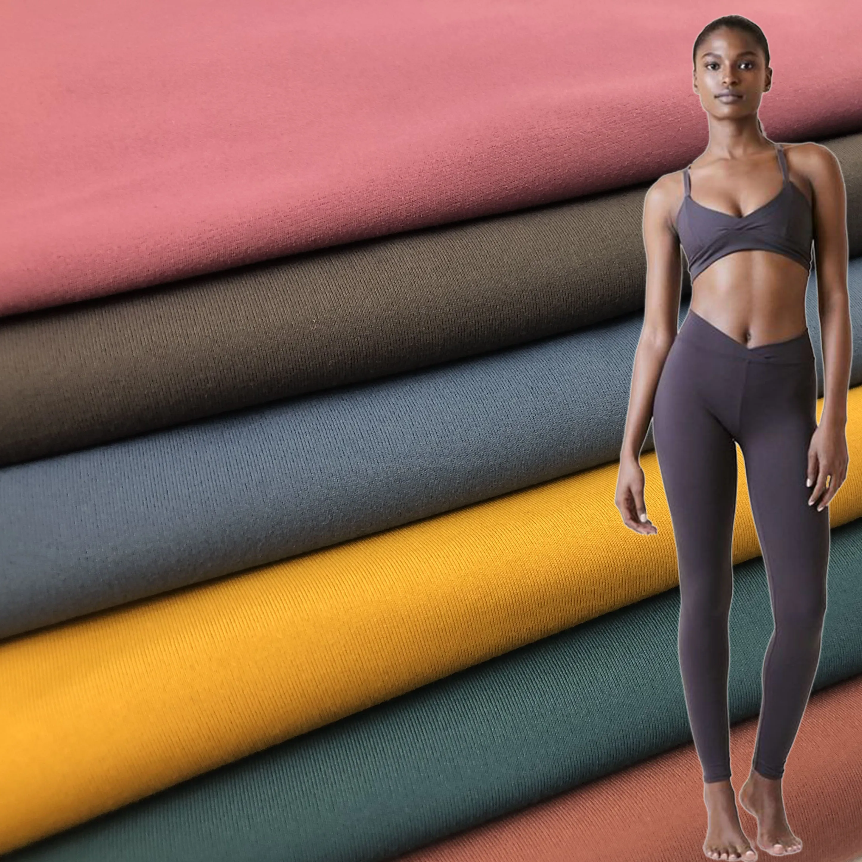 Absorb Water Double Brushed Interlock Polyester 77 Spandex23 Yoga Leggings Fabric for Sports and Fitness
