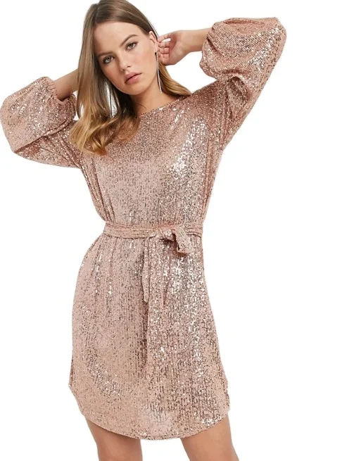 

Womens customized Logo sequin dress in rose gold / womens wedding guests sequined evening dress, Black