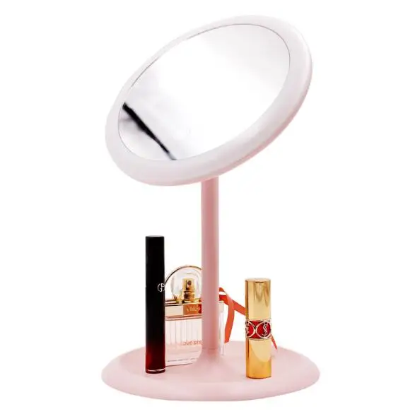 

Multi-Functions Portable Led Cosmetic Table Mirror For Touch Screen Switch standing round Makeup Mirror, White pink blue