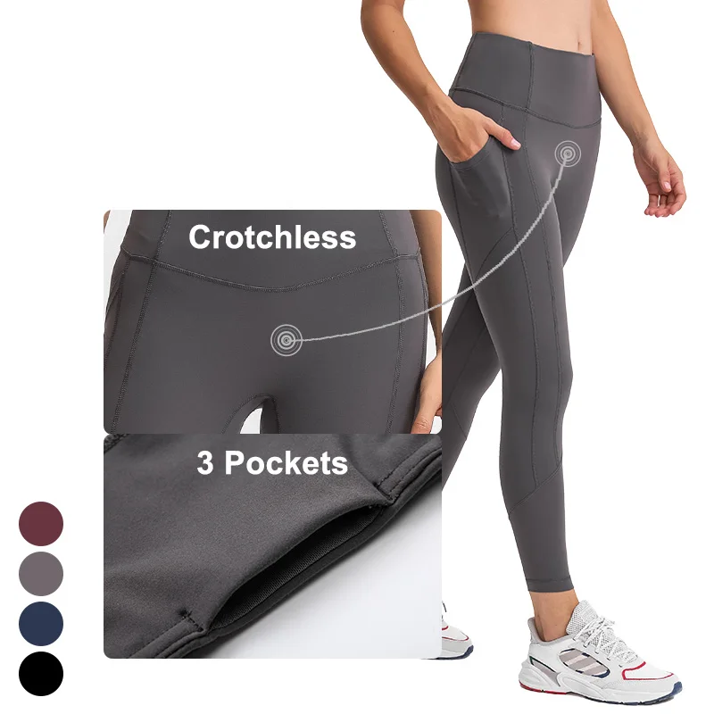 

High Waisted Crotchless Scrunch Butt Lifting Yoga Pants Leggings For Women With Pockets 3D Spliced Workout Fitness Gym Wear