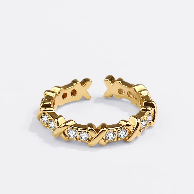 

ENSHIR Fashion Brass Jewelry Cubic Zircon Geometric Cross Finger Ring for Women Wedding, Picture shows