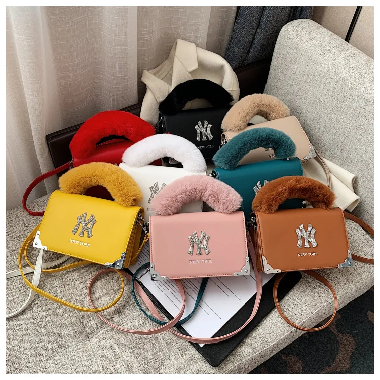 

2021 multiple colour ny fur purses hand bag new york handbag ladies hand bags ny purses handbags for women, Yellow/khaki/black/pink/brown/white/turquoise/red/deep blue/orange