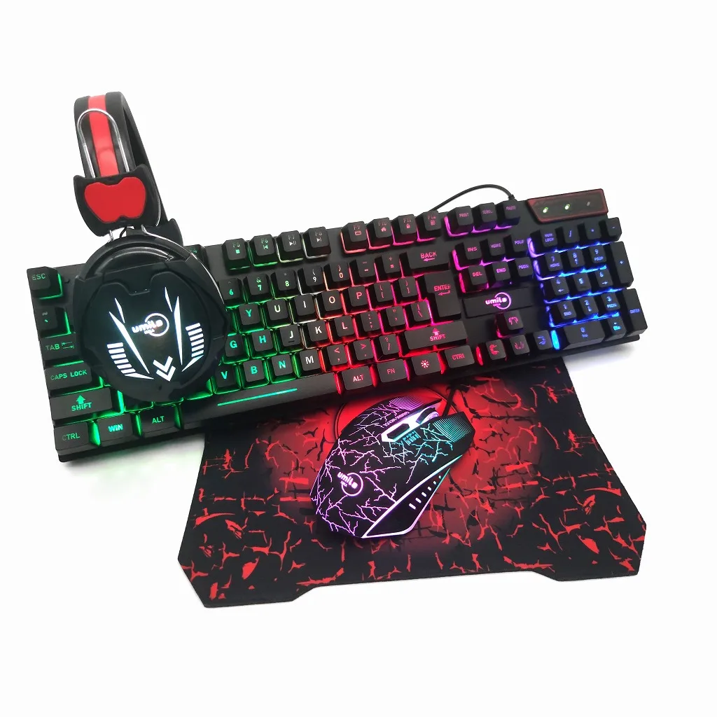 

Top Selling dropshipping pack gamer clavier Wired Keyboard Mouse Headphone Mousepad Combo Teclado Gamer Set