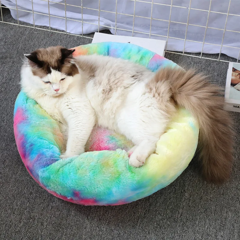 

Dropshipping 60cm Plush Fluffy Warm Cozy Round Calming Dog Bed Luxury Washable Solid Donut Pet Bed Supplier for Cat