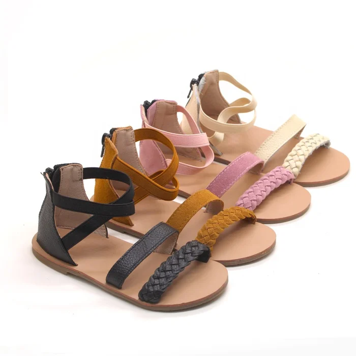 

wholesale women girl ballet flat braided design kids leather sandals, Accept customized color