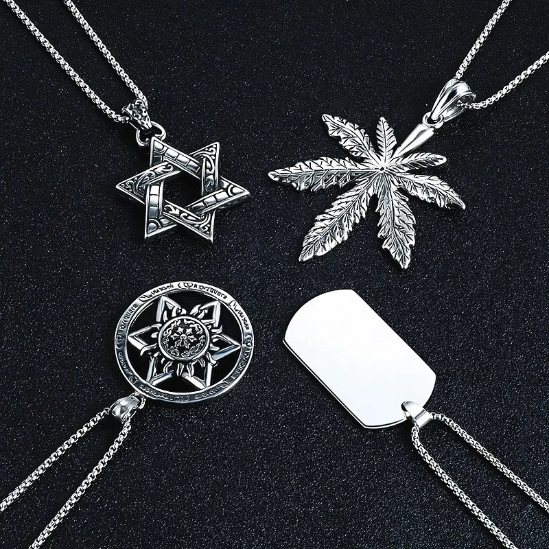 

Fashion Jewelry Stainless Steel Hip Hop Star Dangle Necklace Simple Geometry Maple Leaf Hoop Charm Necklace Male Gift