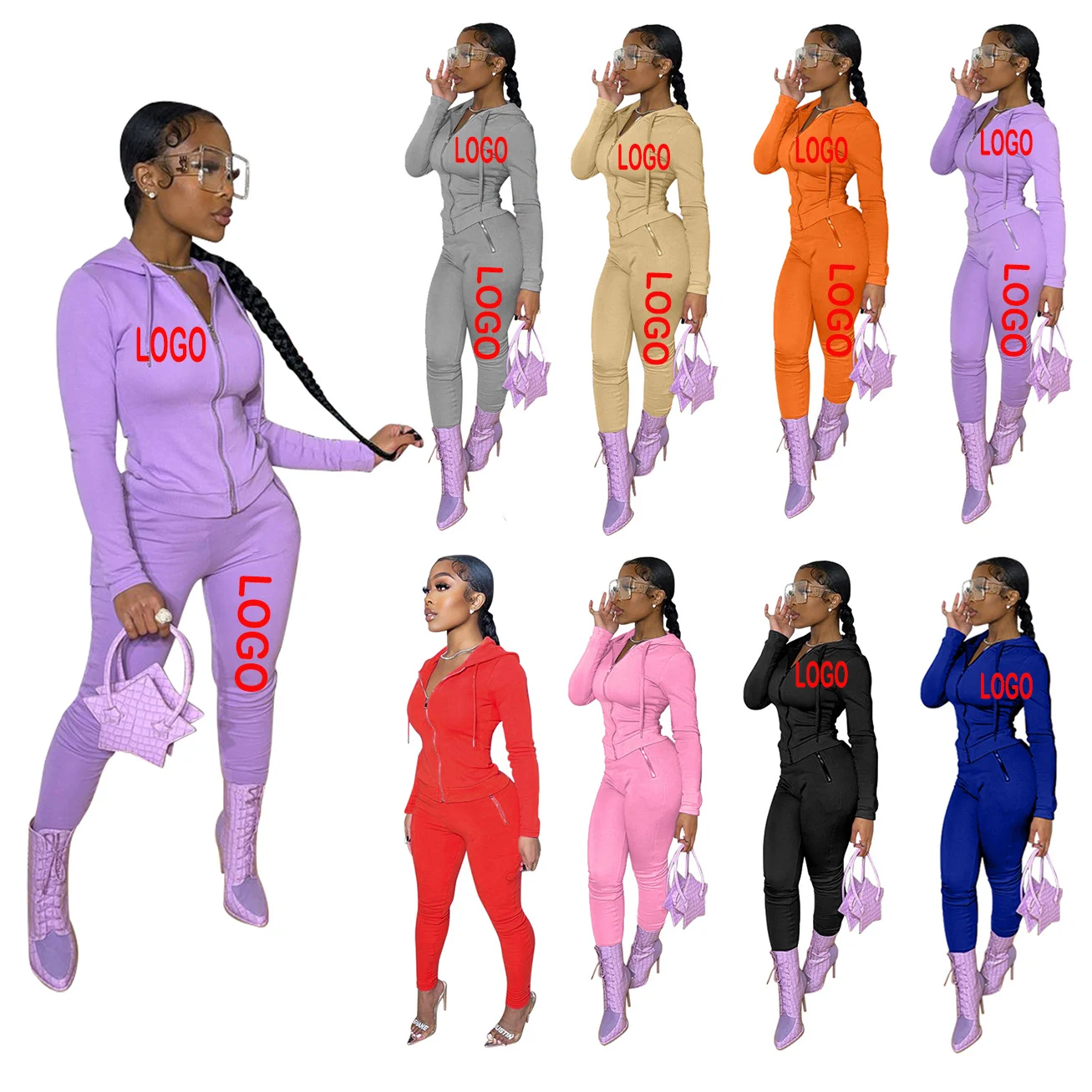 

Ropa Dama Custom Logo Sportswear Sexy Zipper Long Sleeve Hoodie Jacket Sweatpants Two Piece Pants Set Fall 2021 Women Clothes, Picture