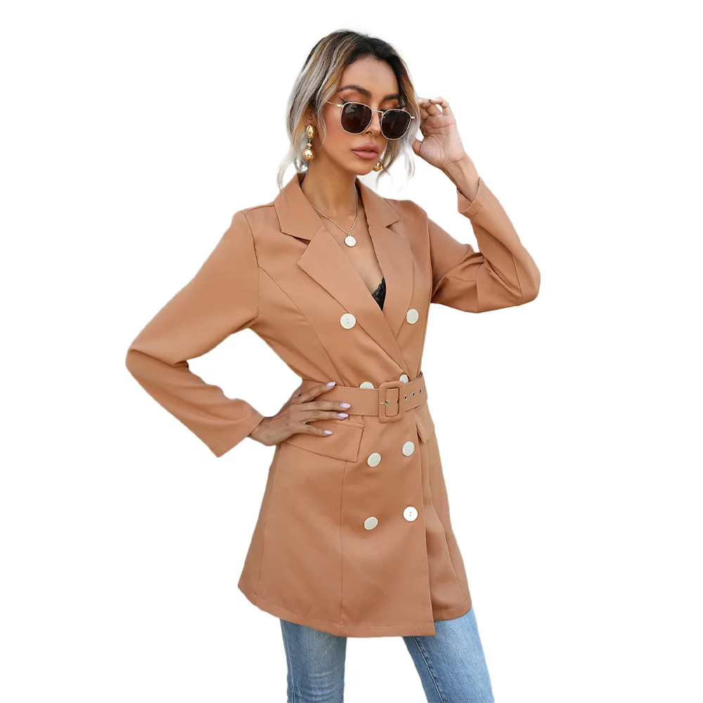 

Women's Long-sleeved Lapel Blazer Stylish Long double-breasted Suit Jacket, Picture