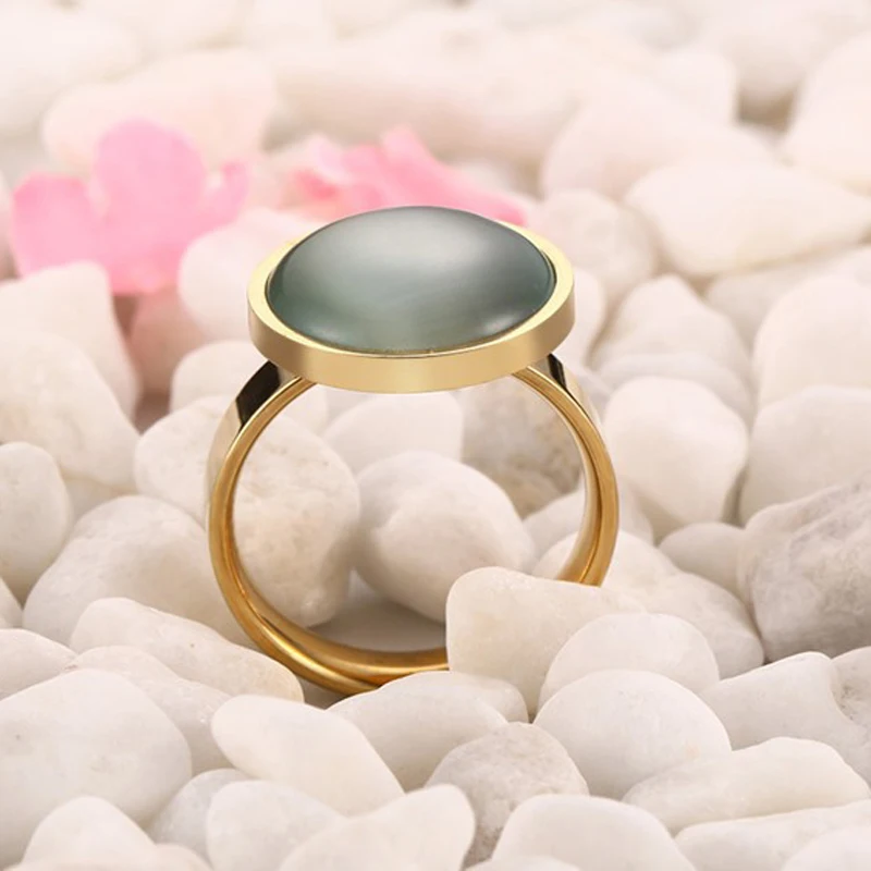 

ring gold Ruigang 2021 Wholesale Elegant Colorful Opal Gold Stainless Steel Ring For Women