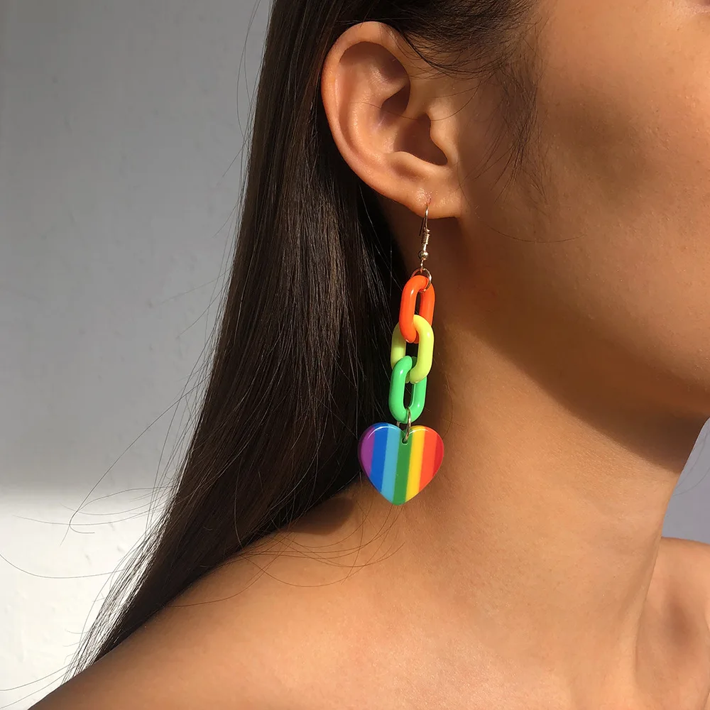 

New Arrival Good Quality Simple Exaggerated Fashion Temperament Creative Design Rainbow Chain Personalized Acrylic Earrings