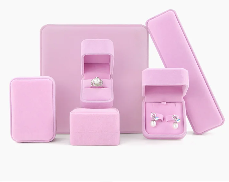 

wholesale custom luxury pink velvet big large necklace jewelry packaging box set ring jewellery jewelry boxes with logo