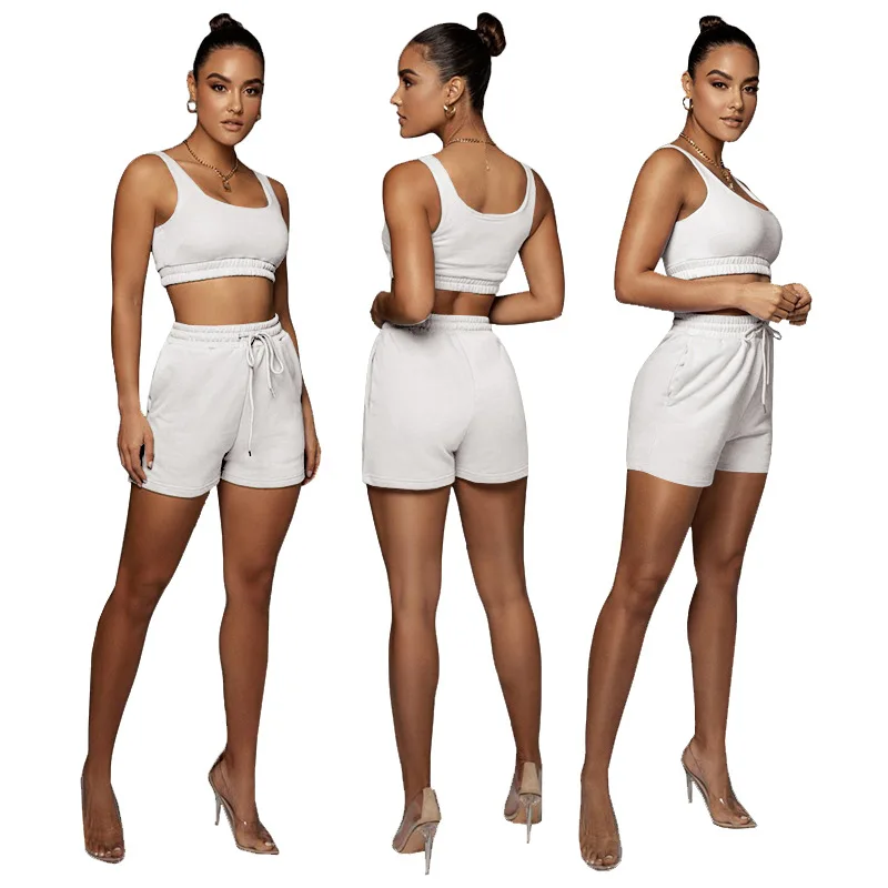 

White Two Piece Sets Crop Top Outfits Sweatsuit Custom Logo Women Sportswear Wholesalers