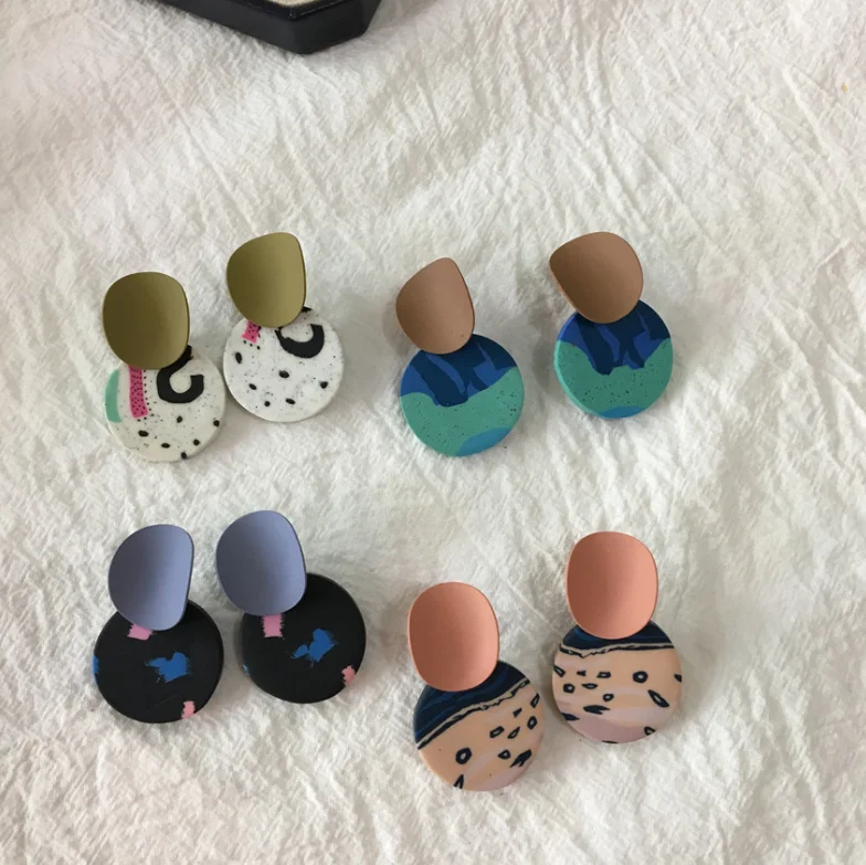 

wholesale handmade girls clay earrings fashion polymer clay stud earrings multicolor round earrings for women, Colorful