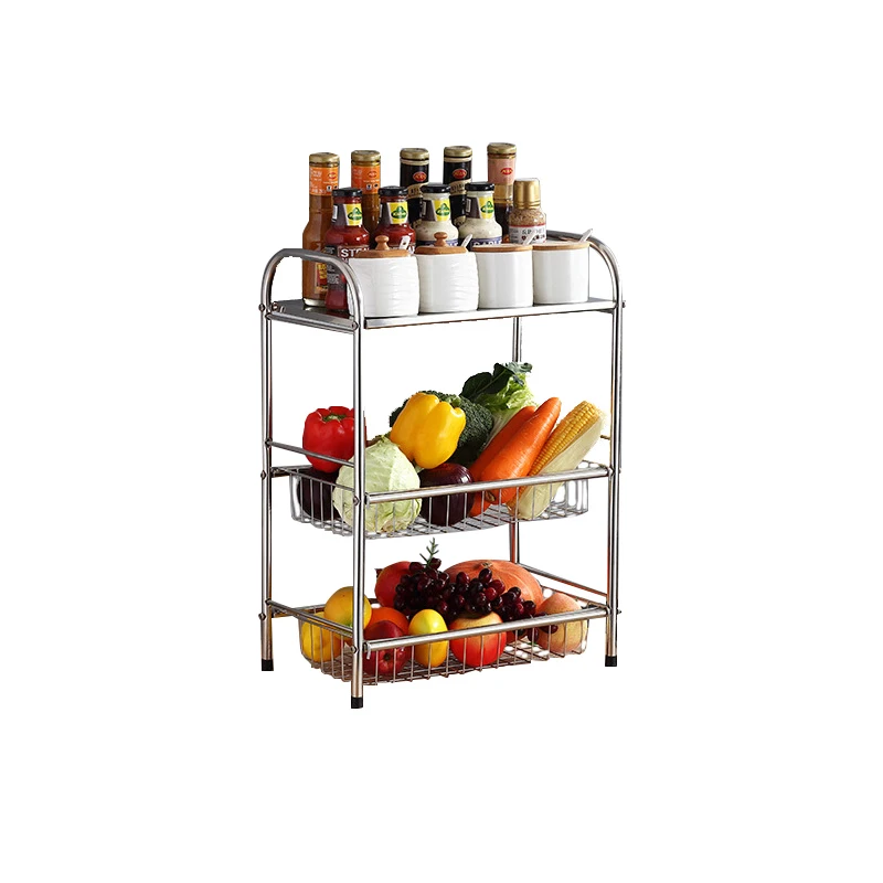 

Stainless Steel Multi-layer Large Capacity Fruit Vegetable Shelf Shelves, Silver