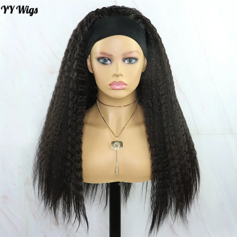 

Long Black Machine Made Wig Kinky Straight Headband Wigs 22Inch Long Futura Fiber Hair Synthetic Hair Wig For Black Women, Ombre color