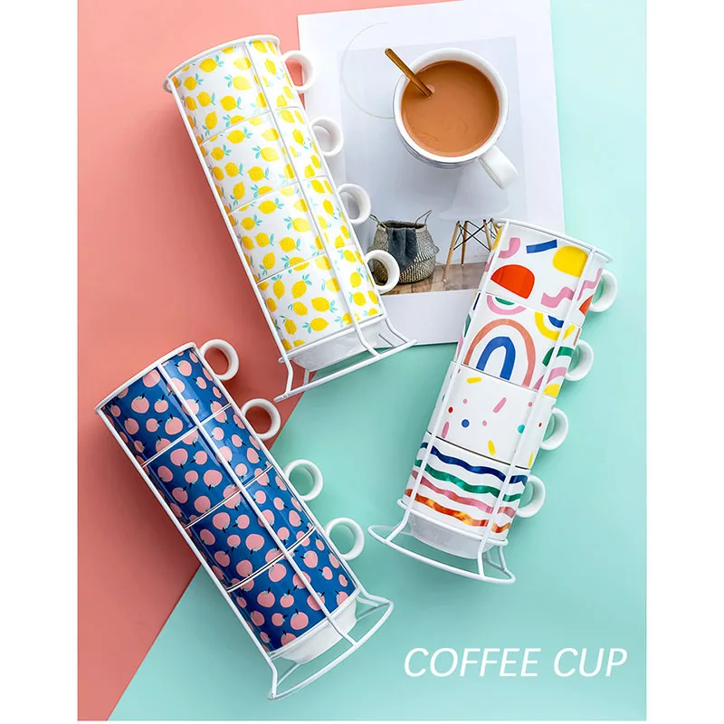 

Creative cartoon fruit printing ceramic mug with handle, White,black