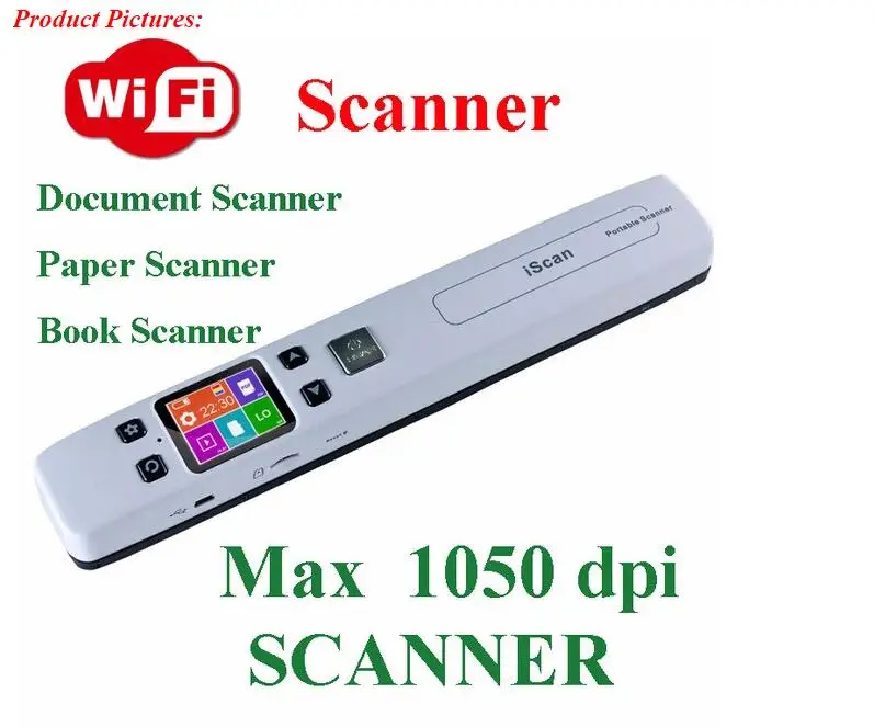

Magic hand Portable Scanners for Document, Receipts, Old Pictures Built-in WiFi, 1050/600/300 DPI Resolution, Scan A4 Color Page