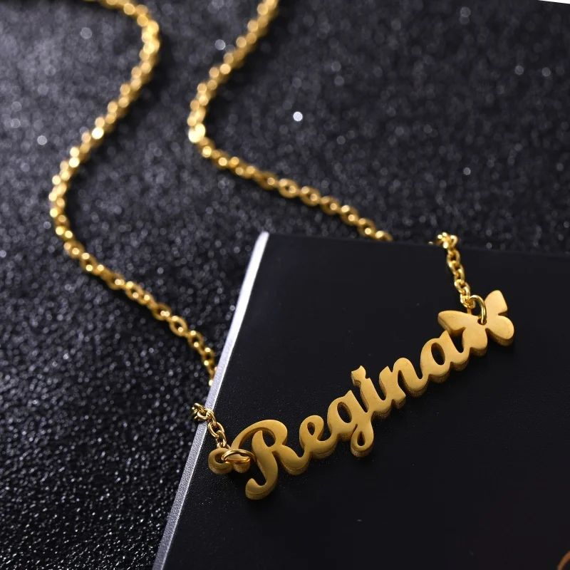 

2020 Personalized 18K Gold Plated Cuban Chain Nameplate Pendant Custom Name Necklaces