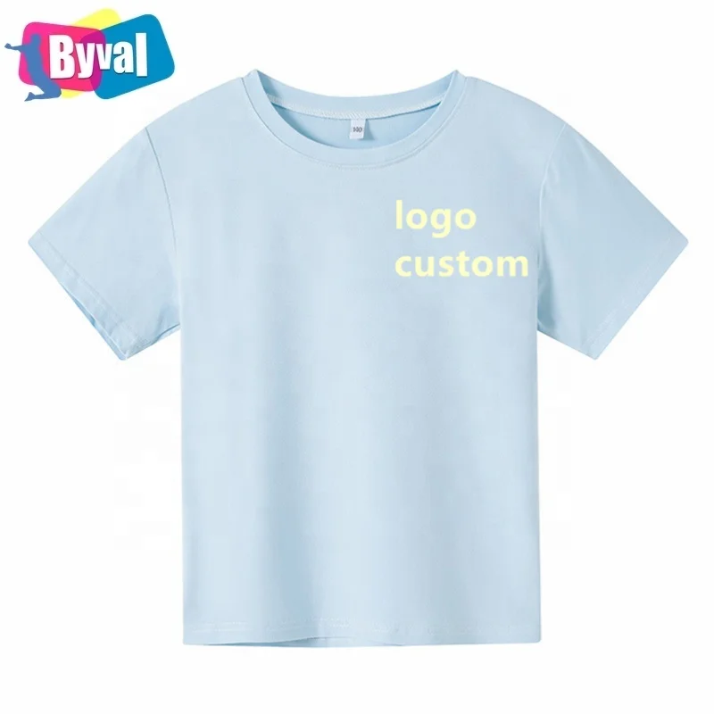 

Unisex Kids Tshirts Logo Custom Loose Solid Color Short-sleeve 95% Cotton 5%Spandex Ribbed Collar T-shirt Uniform For Kids, Customized