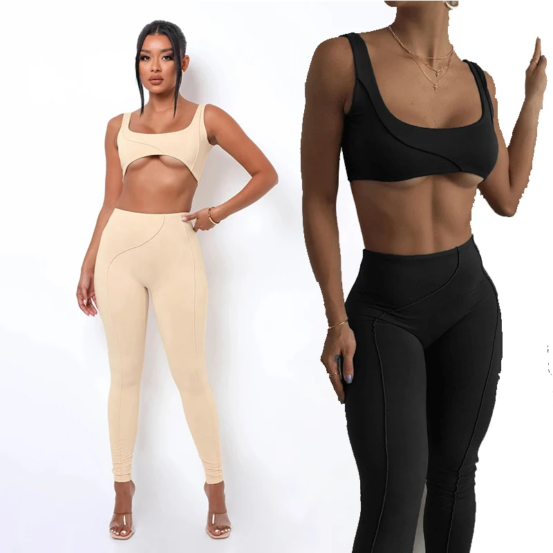 

Unique Casual Fashion Sexy Fitness Leggings Breathable High Waist Leggings Tank Top Tight Woman Set Yoga Suit, As picture