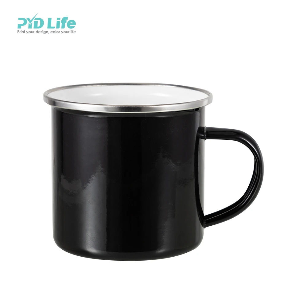 

PYD Life 12oz Promotional Customized Printed China OEM Coffee Mug Black Bulk Enamel Camping Mug with Printed Logo